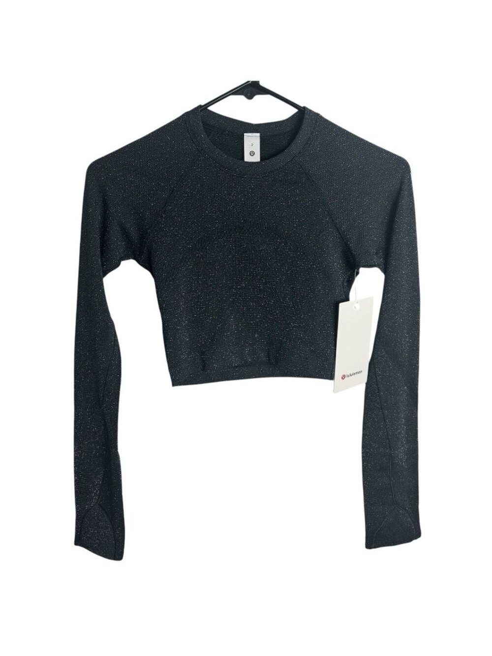 Lululemon Swiftly Tech Cropped Long-Sleeve Shirt 2.0 Sparkle BLK/RLUX size 2